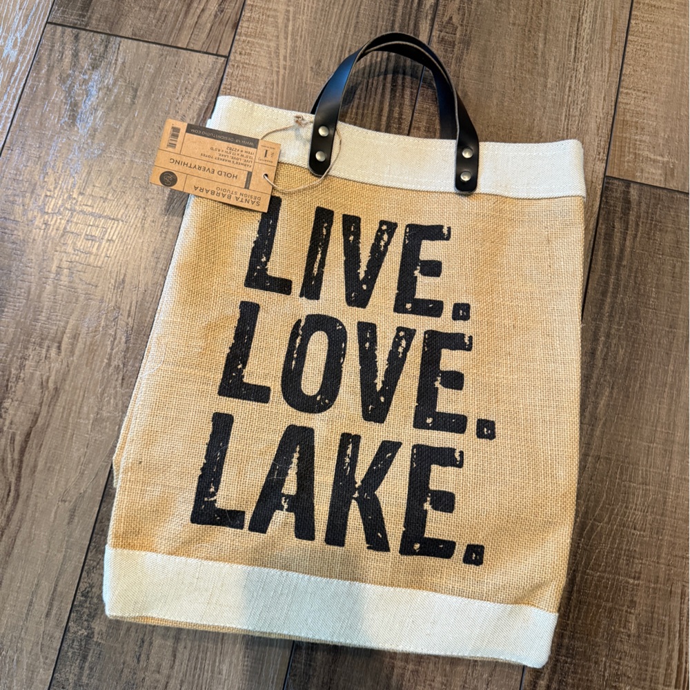 Tan and Black Tote Bag with Leather Handles